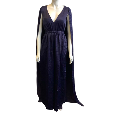 BNWT Bariano Australia Women's Size 8 Cape Detail Satin Jumpsuit Navy Blue 