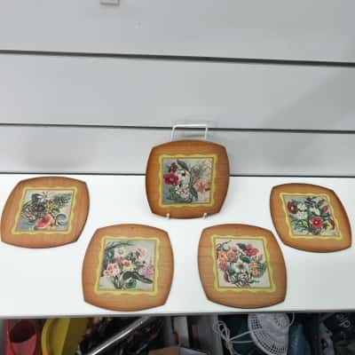 Vintage Floral Wooden Coasters (Set) 5pcs 