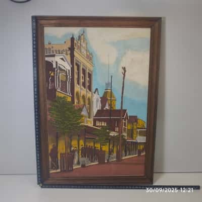 Vintage Painting Serigraph Framed Streetscape 