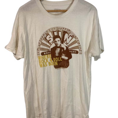 Mens elvis T shirt  Size L Cream / White 