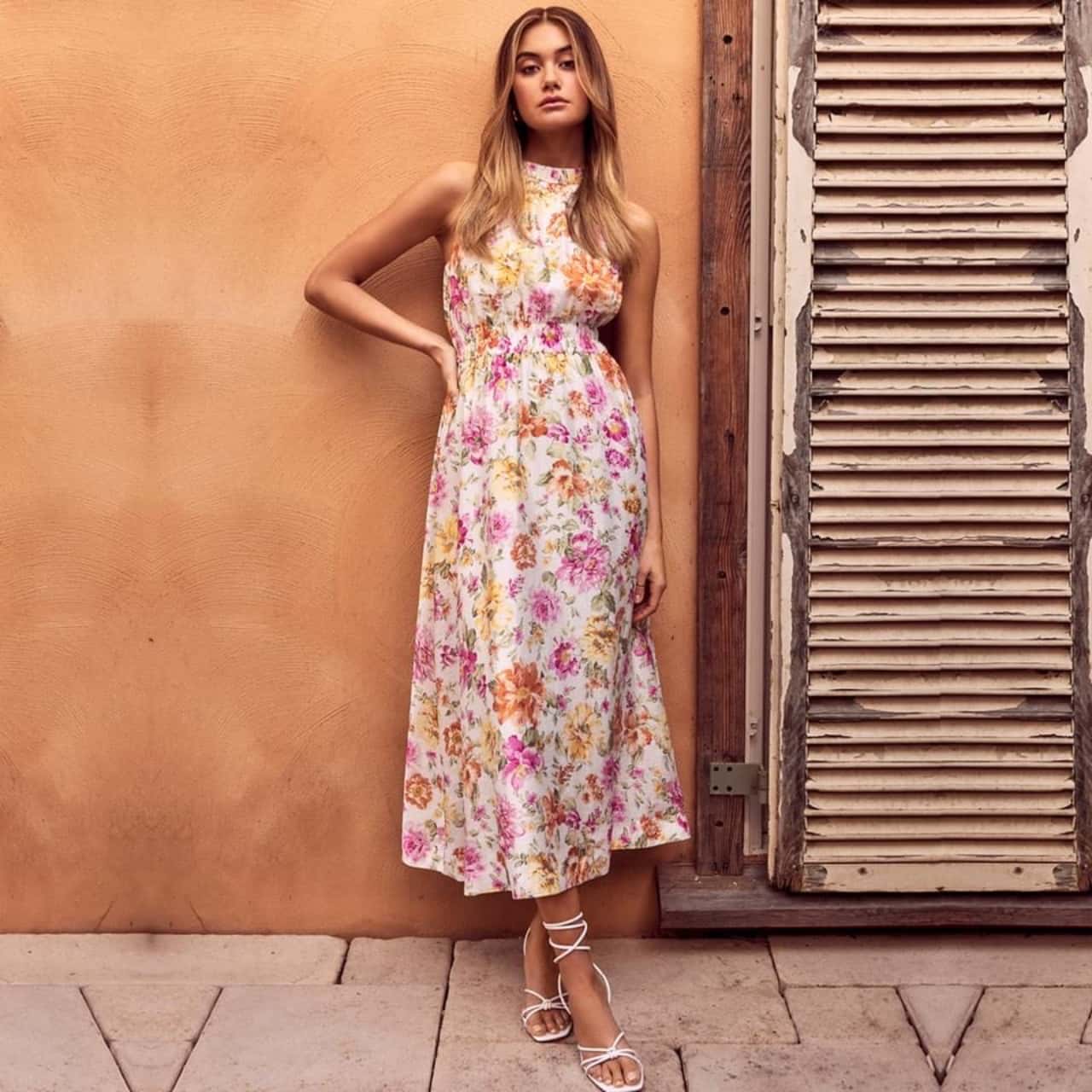Forever New Womens Size 6 Midi Dress Floral NEW With Tag Linen Blend (s)