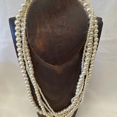  Women's Vintage Style Muli-strand Costume Necklace featuring Cream Coloured Faux Pearls