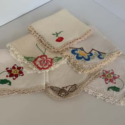 Vintage Linen Cocktail Napkins - Lot of Six