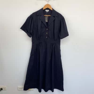 Grace Hill Navy Blue Timeless Neutrals Poplin Dress  Size 18
