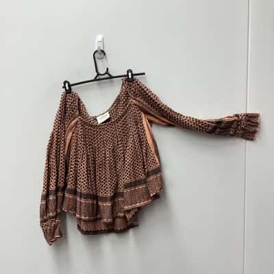 Cecilie Copenhagen Womens Long Sleeve Shirt Black  / Orange / Pattern 
