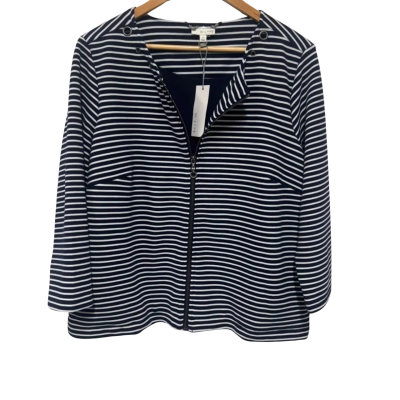 W.Lane Womens  Size 14 Zip Through Top Navy Blue / Striped / White 