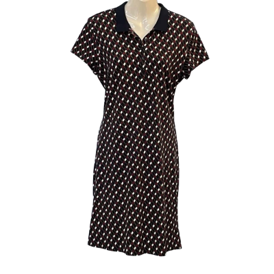 Tommy Hilfiger Womens Size L Short Sleeve Dress Black/Maroon/Pattern/White