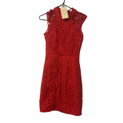  Womens Lumier Size XS Red Heart Contour Lace Short Sleeve/ Midi Dress 