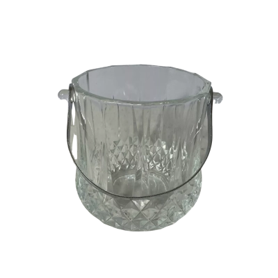 Decorative Crystal-cut Glass Ice Bucket with Handle