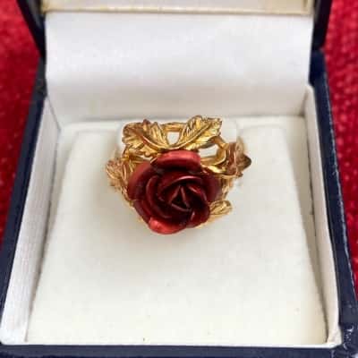  Womens Ring gold red rose