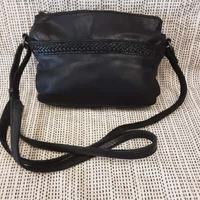 Evity soft black small size plaited detail multi-zip leather bag