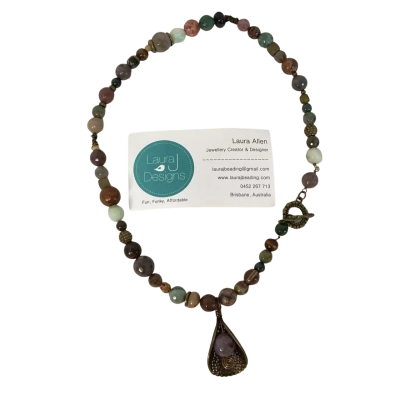  Laura Allen Multicoloured Beaded Necklace Brown / Green / Purple 