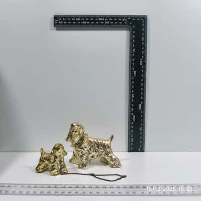 Pair of Golden Dog Figurines As Is 