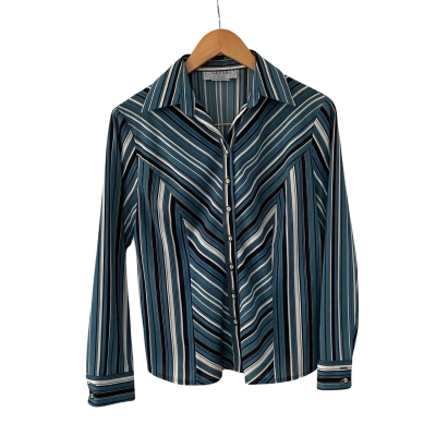 Leesa  Size 12 Vintage Blouse , Green / Striped 