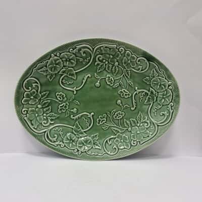 Vintage Portuguese Bordallo Majolica Green Platter