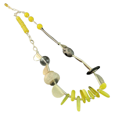 Riley Burnett Womens Designer Lemon Serpentine and crackle quartz Beaded Necklace Black  / Silver / Yellow 