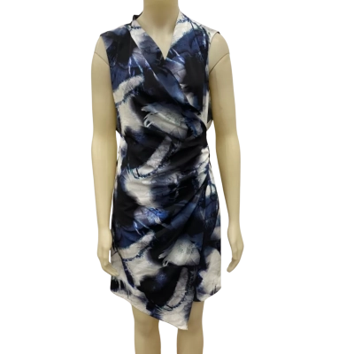 Wayne Cooper Womens  Size 10 Midi Dress Black  / Blue / Pattern 