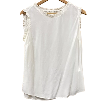 Cable Melbourne White Ruffled Silk Top Size S