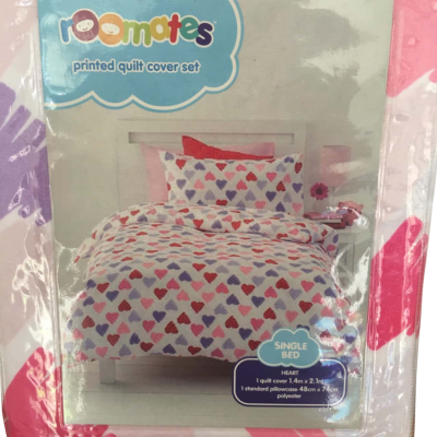 Coulourful Single Bed Quilt Cover & Pillowcase Hearts Pattern.   SR