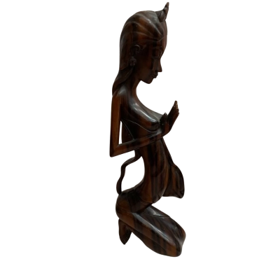 Vintage Balinese Wood Carving - Kneeling Woman