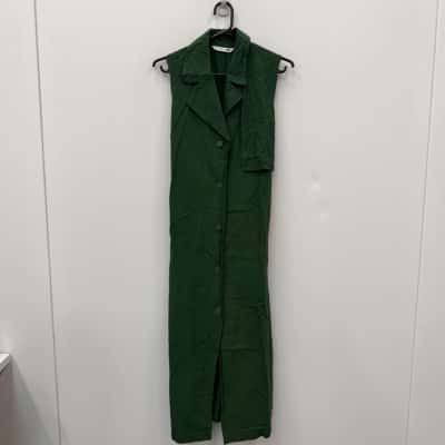 JW Anderson X Uniqlo Linen Blend Belted Sleeveless Lapel Dress - Size S - Green 