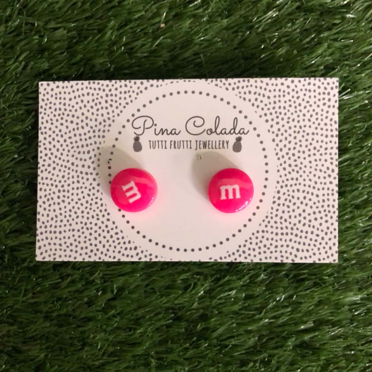M&M Stud Earrings Hot Pink (New)(s)