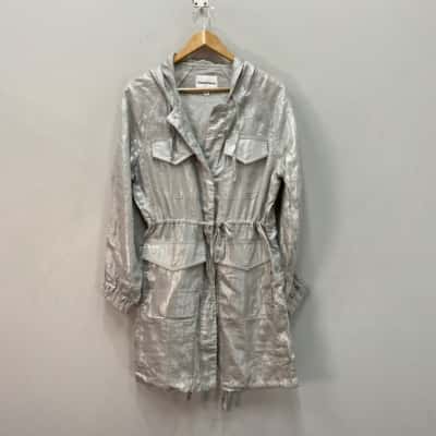 Country Road Womens  Size XXS Lightweight 100% Linen Trenchcoat Silver 