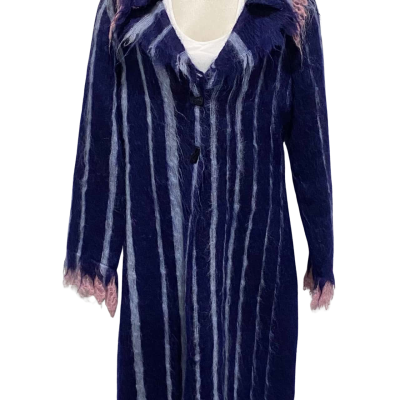  Women's ERMIS WORLD Size M Winter Coat Blue / Striped 