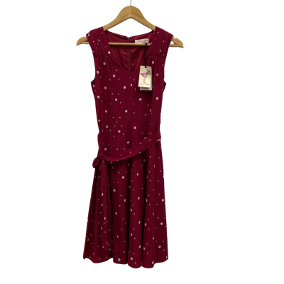 Alannah Hill Women's Silk Dress Size 8 Maroon / Polka Dot RRP$329