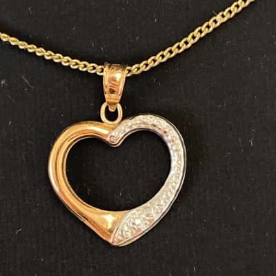 9ct 375 Solid Gold Heart Pendant with Non-Gold Chain Necklace