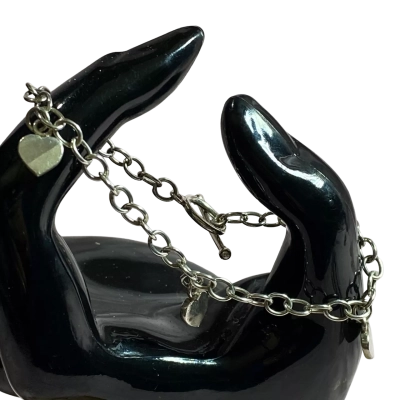 SILVER FOB STYLE BRACELET WITH LITTLE HEART CHARMS 