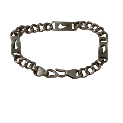 Silver Tone Nike Plate Curb Chain Bracelet 24.3g