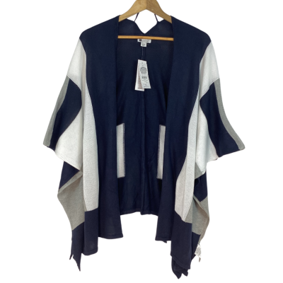 Rockmans - Blue , White ,Grey Open-Front Poncho Cape (Size XS/S)