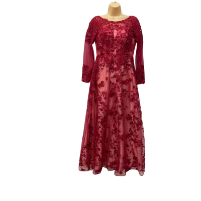 Custom made /Home made Lace With Beads Size 10 Bridesmaid / Wedding Dress Maroon 