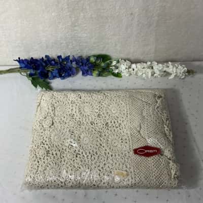 Vintage Orem Handmade Cream Crochet Tablecloth with Scallop Edging 