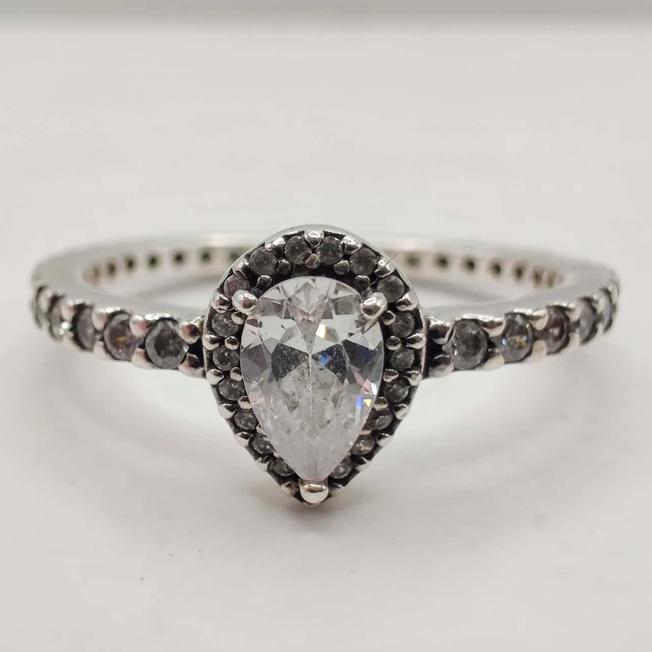 Pandora Teardrop Halo 925 Silver & C.Z. Ring 2cm Diameter Stunning