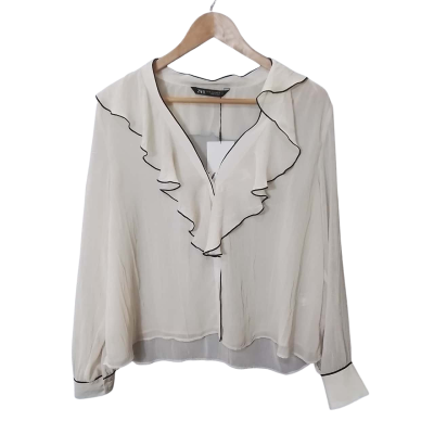 Zara Womens Size XL Blouse / Long Sleeve Shirt Off White 