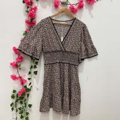 Max Studio Womens Short Sleeve Dress Size XL Black  / Peach / White 