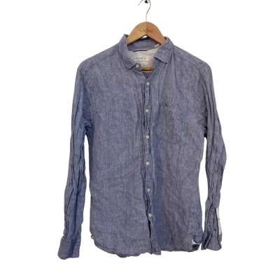 Trenery Mens Linen Size M Long Sleeve Shirt Blue 