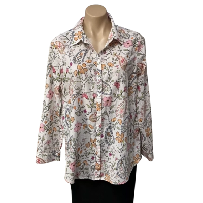 Yarra Trail Womens Size 12 White / Multicoloured Floral Long Sleeve Shirt