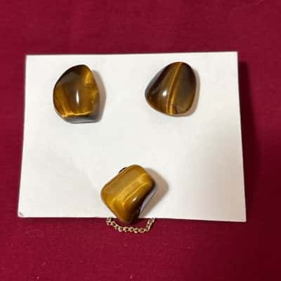 Men’s Polished Tiger Eye Cufflinks with matching Tie Pin