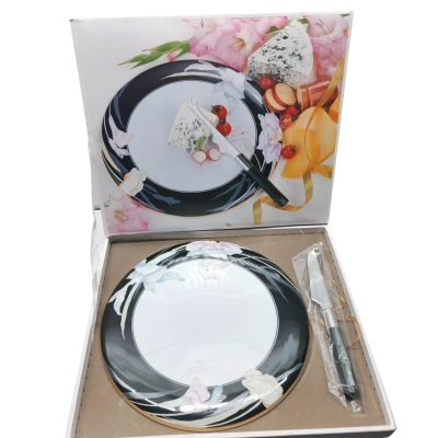Mikasa Iris/Floral Design Cheese Platter & Knife Set
