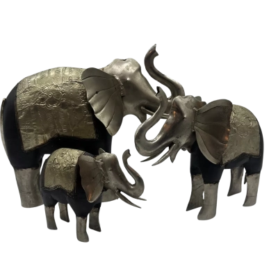 3x Large Metal Elephant Ornaments