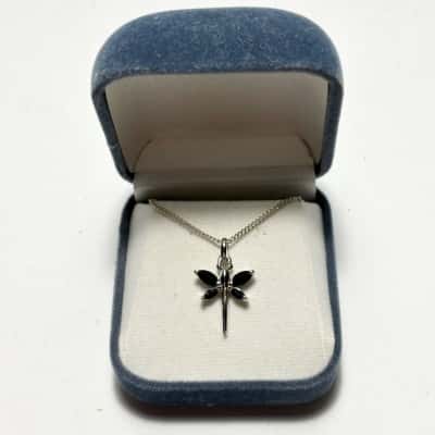 925 Sterling Silver Black Onyx Dragonfly Pendant Necklace 