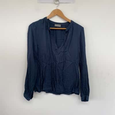 Jacqui-E Blue Long SLeeve Blouse Top Size 10 