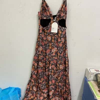 Rumer Womens  Size S Solandis Frill Maxi Dress Black  / Floral 