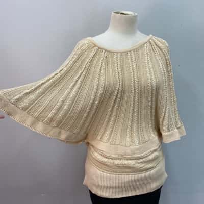 Sportsgirl Womens  Size M Short Sleeve Knit Top Beige / Gold 