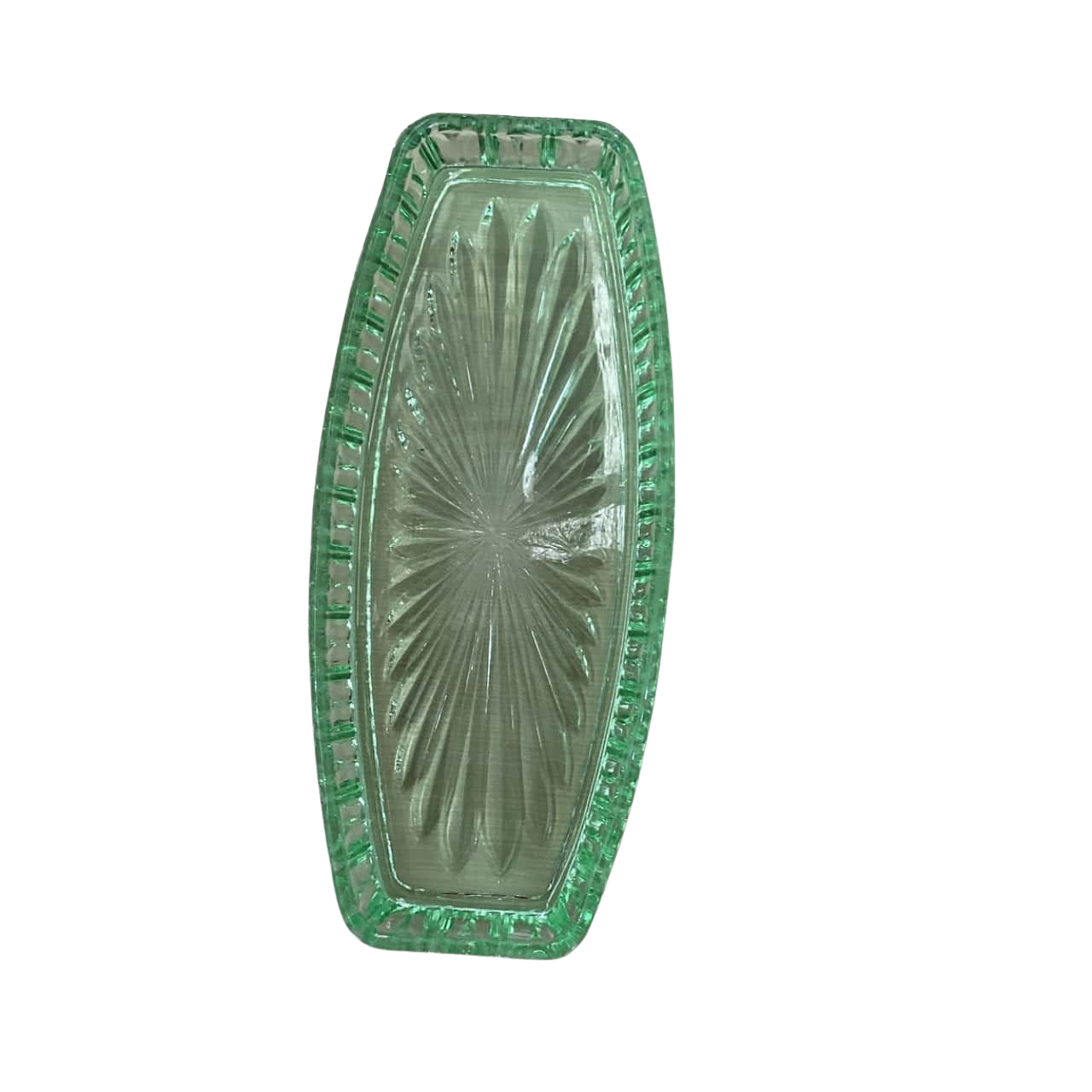 1930s Vintage Art Deco Green Depression Glass Sandwich Plate