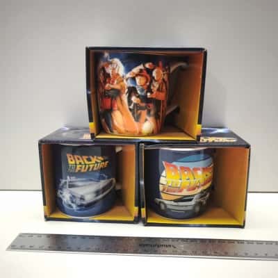 Back To The Future Ceramic Coffee Mug Set Lot 3 Movie Graphic Boxed New