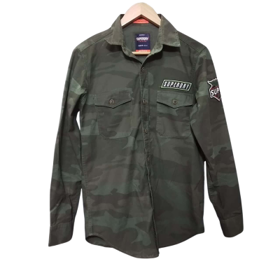 Superdry Mens Size M Green Camouflage Long Sleeve Shirt
